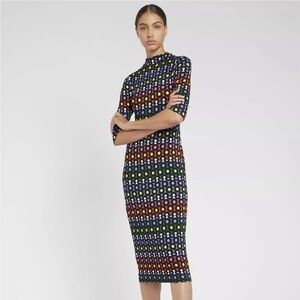 Alice + Olivia Delora Rainbow Dot Geometric Print Fitted Dress Sz 0